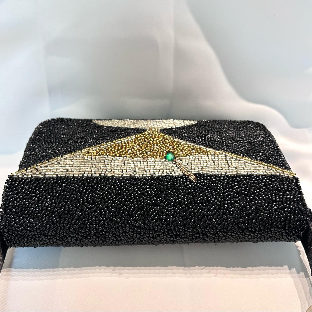 Handcrafted Beaded Shoulder Bag Martini w/ Olive Jewel Black Made In India NWT - Picture 7 of 11
